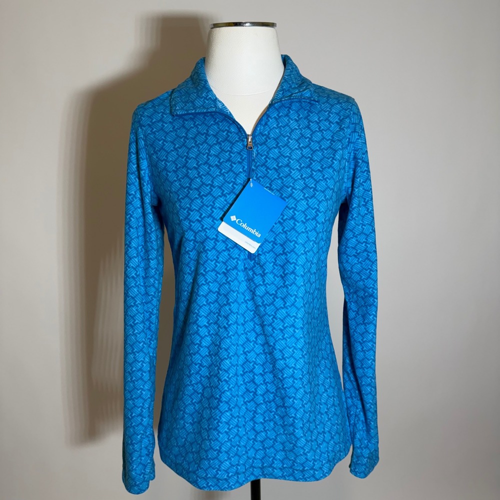 NWT Columbia Glacial Gust Print 1/2 Zip Long Sleeve Fleece Blue Womens Small S